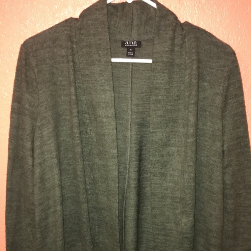 Army green cardigan, open sweater vest